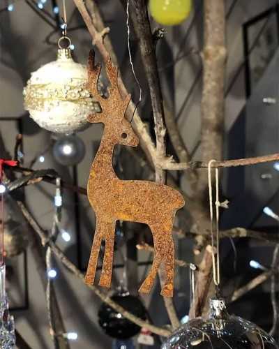 Fiche de parterre renne en métal, décoration de jardin Noël, rouille,  longueur 60 cm