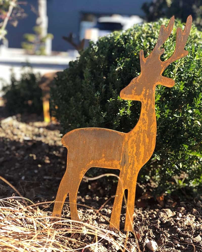 Fiche de parterre renne en métal, décoration de jardin Noël, rouille,  longueur 60 cm - PEARL